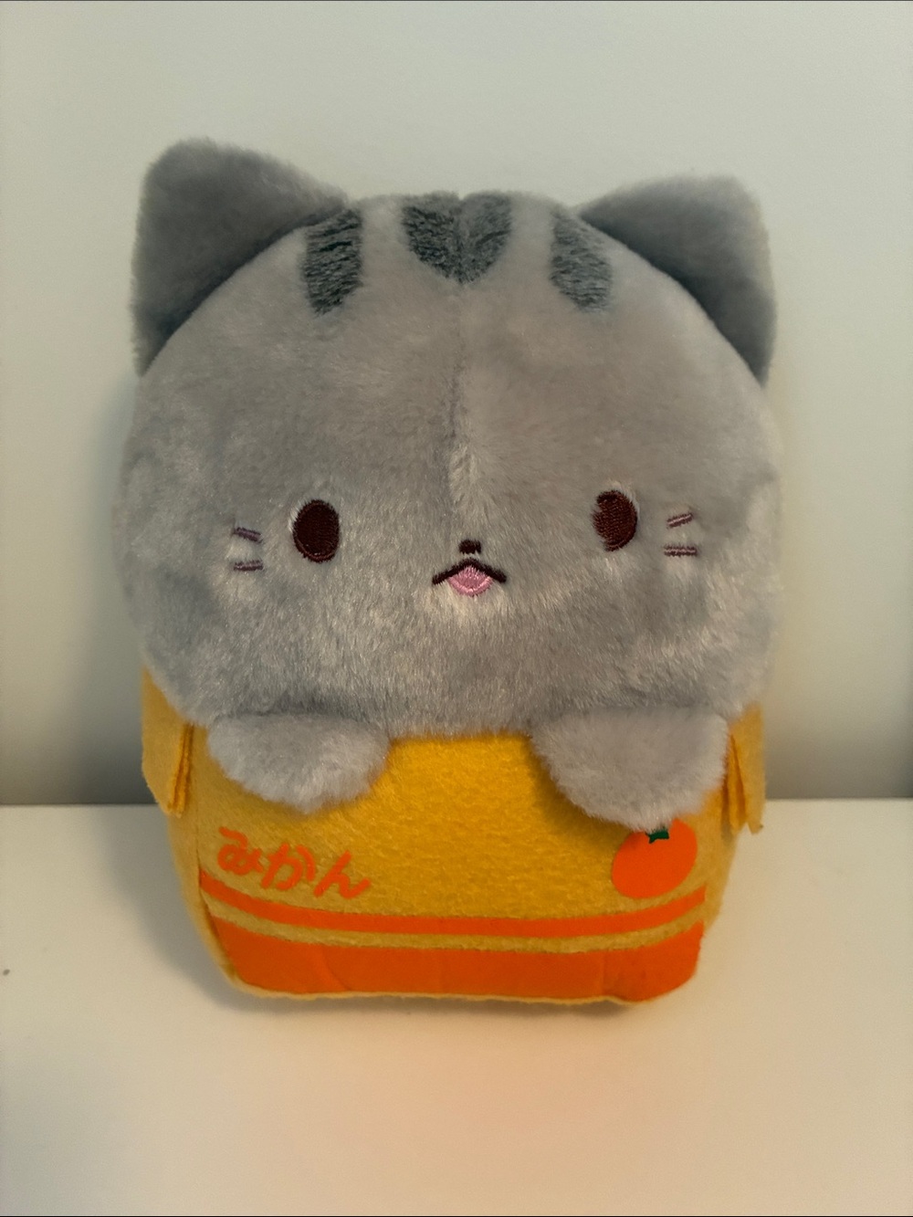 Kawaii Gray Cat in Orange Box Plushie